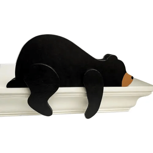 Woodland Nursery Decor For Baby, Black Bear Decoration, Wooden Wilderness Sleeping Bear, Safari Forest Decor For Classroom Bedroom Nursery Room Shelf (Black)