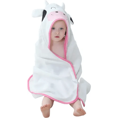 MICHLEY Unisex Baby Animal Hooded Bath Towel Soft Cotton Beach Swimming Bathrobe for 0-6T, Cow
