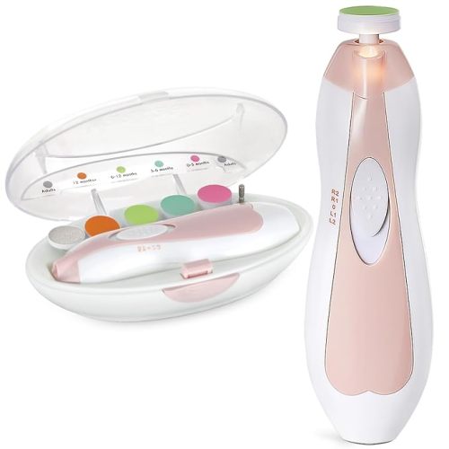 haakaa Baby Nail Trimmer Electric Safe Baby Nail Clippers Baby Nail File Kit Manicure Set, Trim Polish Grooming kit for Newborn Toddler or Adults Toes Fingernails, 6 Grinding Heads and LED Light
