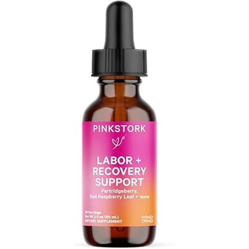 Pink Stork Labor Prep and Recovery Tincture with Red Raspberry Leaf - Natural Third Trimester & Postpartum Essentials, 9 Herbs for Gentle Birth, Uterine Support, & Hormone Balance - 2 oz