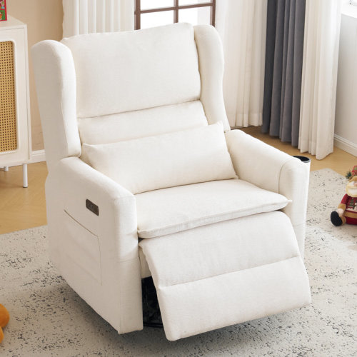 Latitude Run® Oversized Swivel Rocker Recliner Chair, 26" Extra Wide Glider Nursery Chair With Adjustable Headrest, Chenille Power Recliner Rocking With Double Cushion, Cup Holder | Wayfair