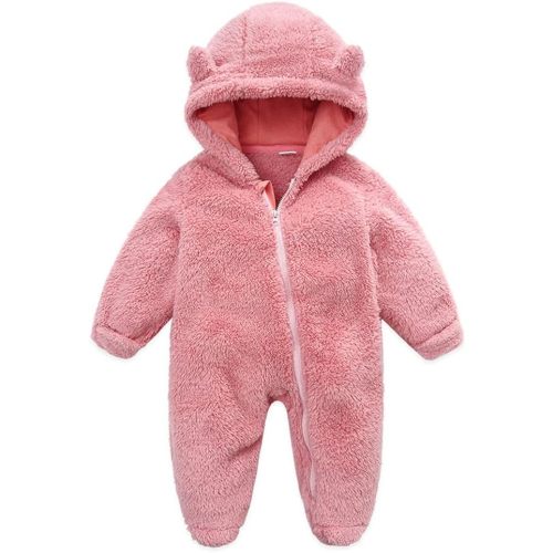 UVIPC Newborn Baby Bear Fleece Outfit Footie Jumpsuit Winter Romper Snowsuit outfit Bear Suit Warm Hooded Outfits
