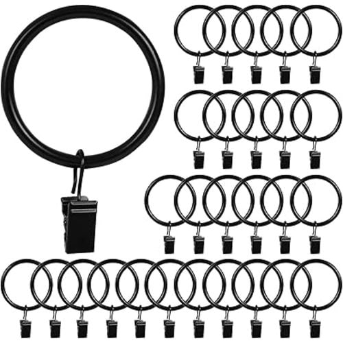 28 Pack Shower Curtain Hooks - Metal Hooks & Rings with Clips - Black Curtain Hangers for Indoor & Outdoor