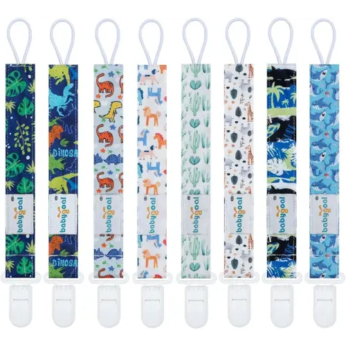 Babygoal Aniaml Neutral Pacifier Clips, 8 Pack Binky Paci Holder Clips for Baby Boys and Girls Fits for Most Pacifier, Binkie Styles & Baby Teethers & Toys and Gift 8PS49-B