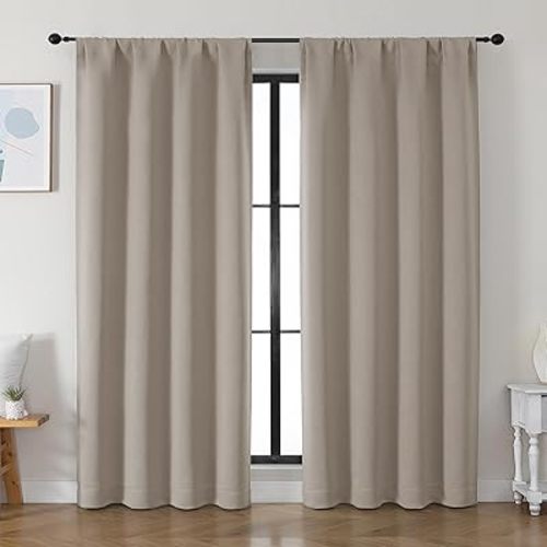 Simplebrand Ava Stone Blackout Curtains for Bedroom 84 Inch Length 2 Panels Set, Solid Thermal Insulated Privacy Living Room Window Treatment Curtains Blackout Drapes, W50 x L84 Inch, Stone