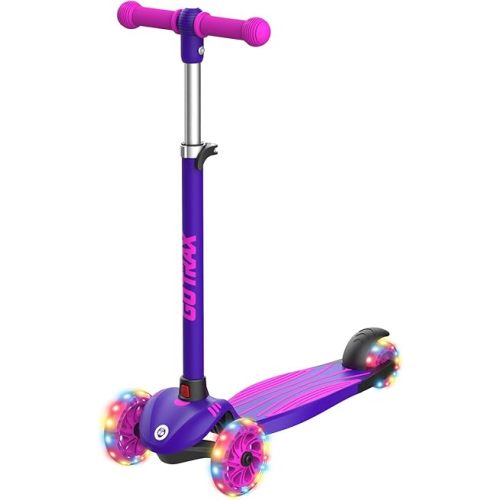 Gotrax KS1 Kids Kick Scooter, LED Lighted Wheels and 3 Adjustable Height Handlebars, Lean-to-Steer & Widen Anti-Slip Deck, 3 Wheel Scooter for Boys & Girls Ages 2-8 and up to 110 Lbs