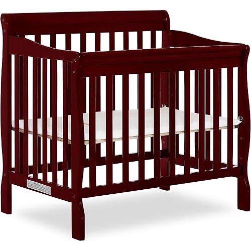 Dream On Me Aden 4-in-1 Convertible Mini Baby Crib in Cherry, GreenGuard Gold & JPMA, Sustainable Pinewood, Non-Toxic Finish, 3 Mattress Heights, Converts to Mini Day & Twin-Size Bed