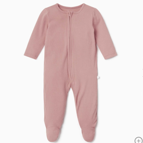 Mori Ribbed Clever Zip Footed Baby Pajamas Ribbed Pink / 0-3m