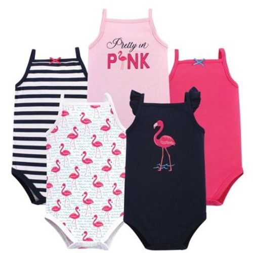 Hudson Baby Infant Girl Cotton Sleeveless Bodysuits 5pk, Bright Flamingo, 3-6 Months