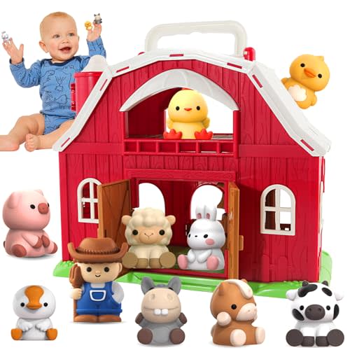 AuroTops Toys for 1 2 3 Years Old Boys and Girls, Big Barn Toy with Farm Animal, Preschool Montessori Toy, Farm Playset with Big Red Barn & Farmer, Easter Gift Toy for Toddlers
