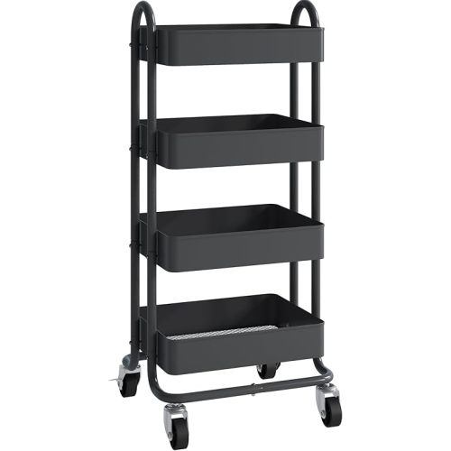 Metal 4-Tier Rolling Cart with Handle,Multifunction 4-Tier Rolling Cart Metal with Wheels,Kitchen Storage Carts Suitable for Office,Home,Kitchen,Garden(13.4"x18.1"x40") Black