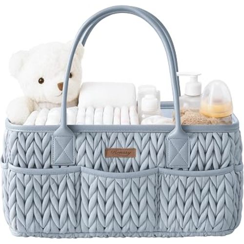 Konssy Baby Diaper Caddy Organizer, Braided Quilted Design with PU Handles