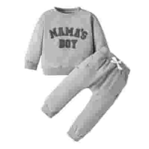 Caqnni Toddler Boys Little Girls Fall Tracksuit Outfits Clothes Kids Boys Long Sleeve Letters Prints Sweatshirt and Elastic Waistband Long Pants 2 Piece C (0-6M,Z083-Grey)
