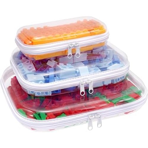 Clear Hard Plastic Zipper Case,Transparent Double Zippers Hard Pouch with 3pcs,Portable Travel Organizer Bin for Toy Storage