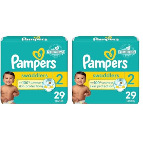 Pampers Swaddlers Diapers - Size 2, 29 Count, Ultra Soft Disposable Baby Diapers (Pack of 2)