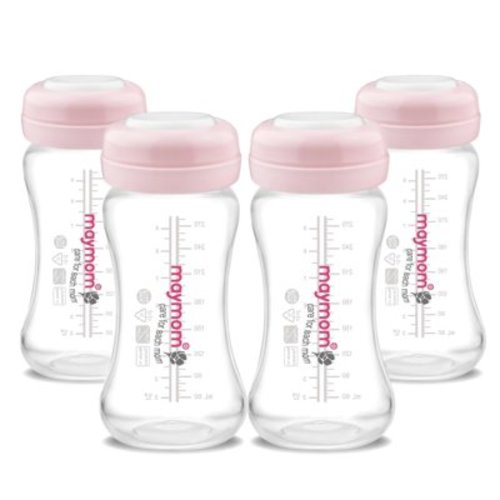 Maymom Wide Neck Breastmilk Storage Bottle 9oz/280mL, Re-markable SureSeal Disc, Pink 4pc