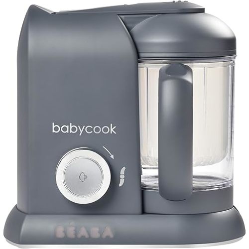 BEABA Babycook Solo 4 in 1 Baby Food Maker, Baby Food Processor, Steam Cook and Blender, Large Capacity 4.5 Cups, Cook healthy baby food at Home, Dishwasher Safe, Charcoal