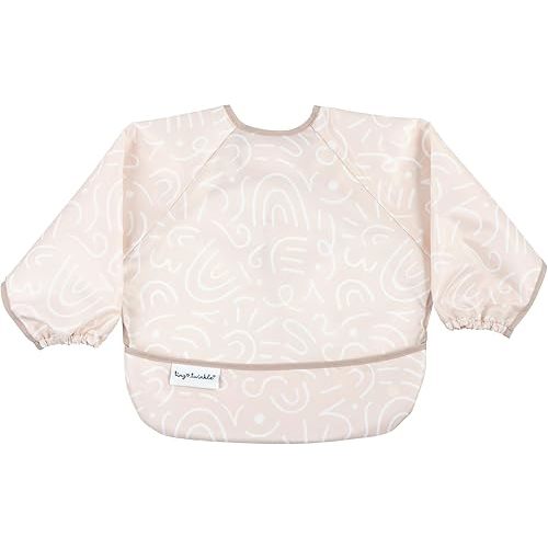 Tiny Twinkle Mess Proof Baby Bib, Cute Full Sleeve Bib Outfit, Waterproof Bibs for Toddlers, Machine Washable, Tug Proof Closure, Baby Smock for Eating, Long Sleeved (Zen Garden, Small 6-24 Months)