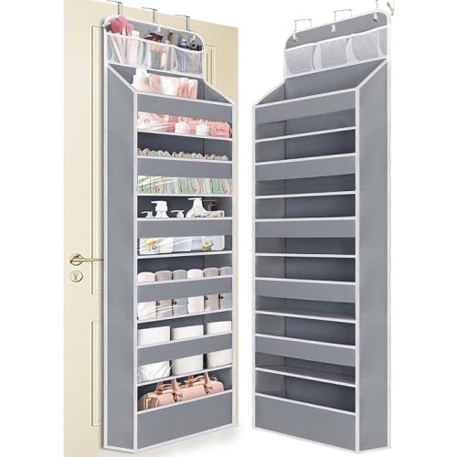 Over the Door Organizer 7 Tiers - 55lb Heavy Duty Door Hanging Organizer, No Tilt Behind Door Storage for Bedroom/Bathroom/Closet/Nursery/Shoe Storage, Grey, 1 Pack