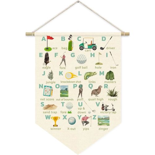 Boy Nursery Decor, Golf Nursery Decor for Boys Room, Classroom Decor Canvas Banner, ABC Letters Nursery Wall Art Canvas Hanging Pennant Flag Banner 15x11in