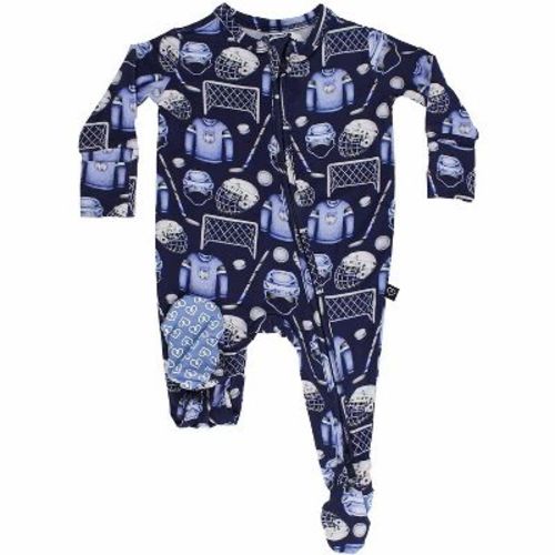 Lev Baby Boys' Bamboo Zipper Footie Pajamas – Hockey Print One-Piece Baby Boy Clothes (NB–6/9M)