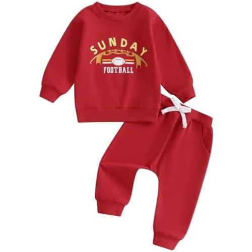 Toddler Baby Boy Girl Football Outfit CHIEFS SUNDAY Long Sleeve Sweatshirt Jogger Pants Set 2pcs Fall Winter Clothes
