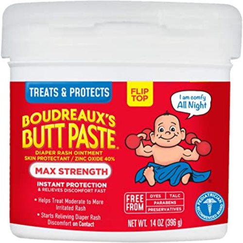 Boudreaux's Butt Paste Maximum Strength Diaper Rash Cream, Ointment for Baby, 14 oz Flip-Top Jar