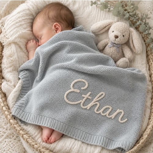 Custom Baby Name Blanket, Baby Blue