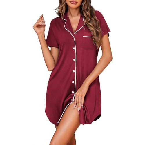 Ekouaer Womens Cotton Button Down Sleep Shirts
