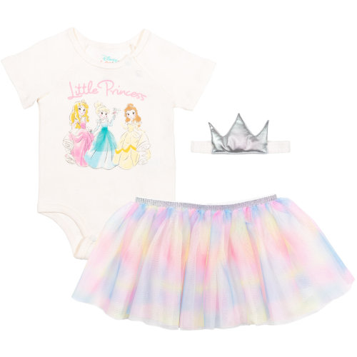 Disney Princess Belle Aurora Cinderella Newborn Baby Girls Bodysuit Tutu and Headband 3 Piece Outfit Set Newborn to Infant