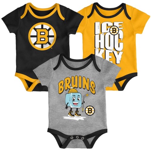 Infant & Newborn Boston Bruins Outerstuff Triple Header Three-Piece Bodysuit Set