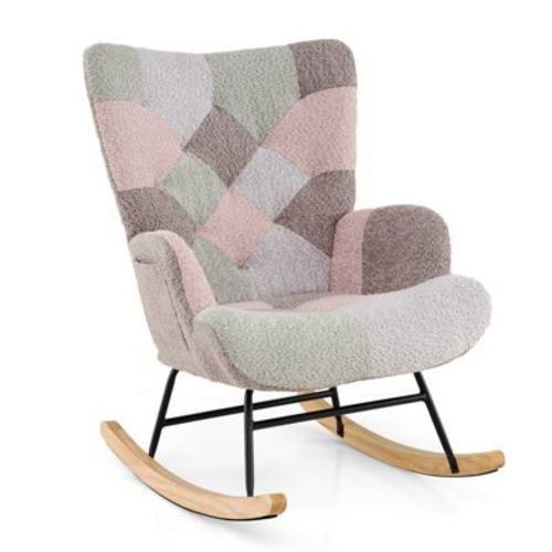 Costway Nursery Rocking Chair Upholstered Boucle Fabric Nursing Armchair w/ Ergonomic Armrests