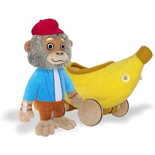 YOTTOY Richard Scarry Collection | Bananas Gorilla Soft Toy with Busytown Bananamobile - 2 in 1 Toy