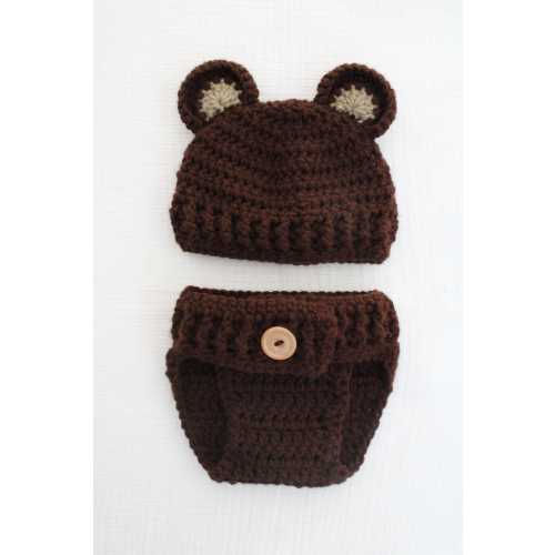 Bear Hat and Diaper Cover Set: Newborn Photo Prop, Crocheted Outfit