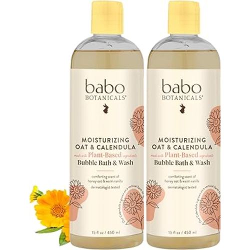 Babo Botanicals Moisturizing Oat & Calendula 2-in-1 Bubble Bath & Wash - for Dry or Sensitive Skin - for All Ages - Vegan - Lightly Scented - 1 or 2 Pack