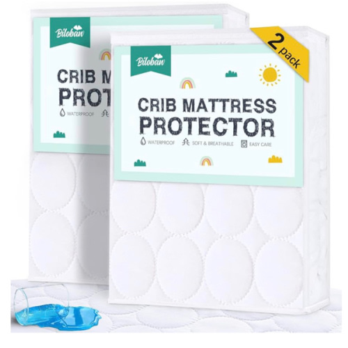 Crib Mattress Protector Sheets Waterproof 2 Pack, Quilted Crib Mattress Pad Cover Fitted Fits for Toddler Bed Mattress, White, 52” x 28”