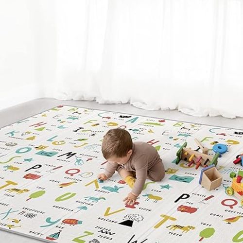 Babebay Baby Play Mat, 79x71 Large Baby mat for Floor, Soft Foam Play mat for Floor, Waterproof Baby Crawling Mat, Foldable Play Mat for Baby,Kids,Toddlers and Infants (Alphabet & Animals Pattern)