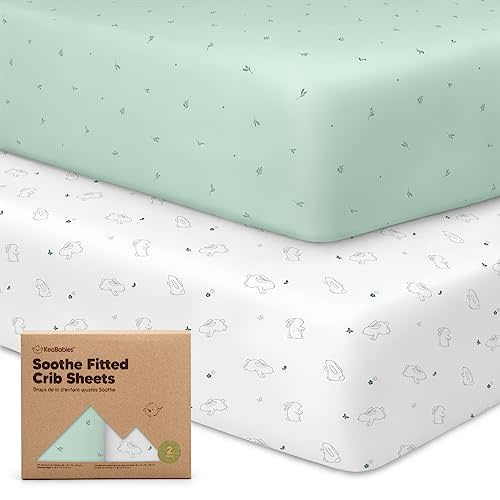 KeaBabies 2-Pack Organic Crib Sheets for Boys, Girls - Fitted Crib Mattress Sheet Neutral, Breathable Jersey Cotton Cover for Baby Bed, Toddler Mattress, Soft & Cute Prints (Bunnies)