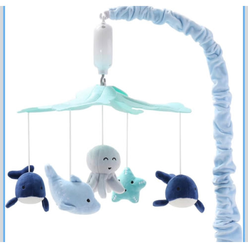 The Peanutshell Crib Mobile for Boys or Girls - Light and Dark Blue Musical Baby Crib Mobile with 12 Lullabies, Ocean Baby Nautical Nursery Decor