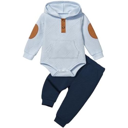 Fommy Baby Boy Clothes Colorblocked Long Sleeve Hoodie + Long Pants 2PCS Fall Winter Outfits Set