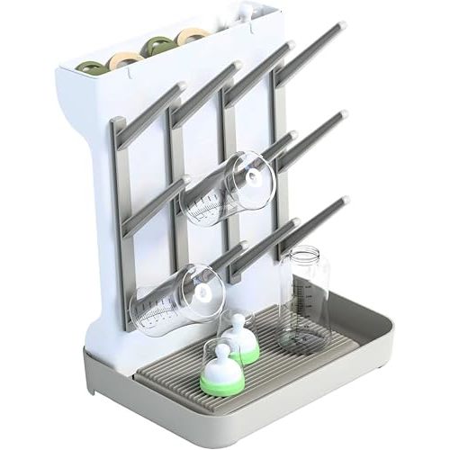 Vertical Baby Bottle Drying Rack Space Saving for Countertop & Kitchen,Large Multi Tiered Baby Bottle Rack Holder & Organizers and Storage for 11 oz Bottles,Glass Cup,Pump Parts,Pacifiers,Smart Grey
