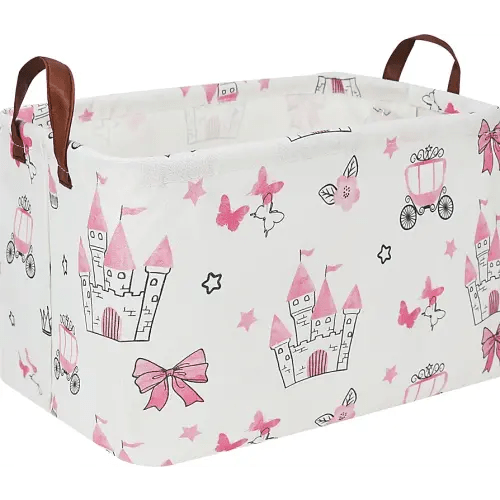 Rectangle Storage Basket with Handles,Collapsible Toys Bin,Books Box,Gift Basket(Pink Princess)