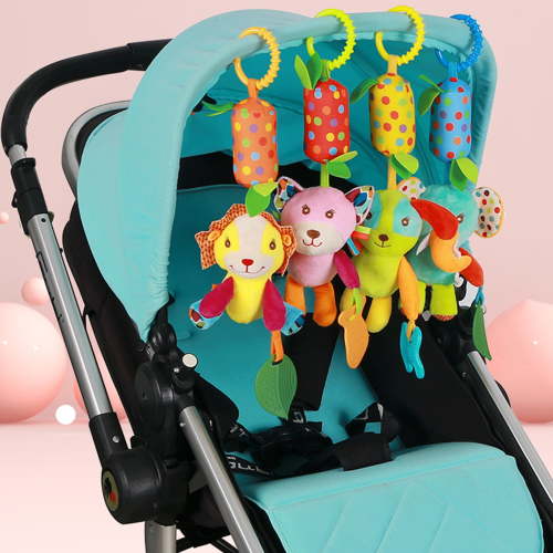 Ludlz Rattle Toys Hanging Bell Animal Carseat Toys for 0-12 Months Baby Crib Stroller Pushchair,Crib Decoration Plush Animal Toy with Teether Hanging Wind Chime for Stroller Accessories
