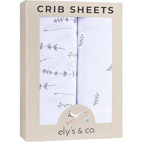 Ely’s & Co. Crib Sheets, Baby Boy/Girl Fitted Crib Mattress Sheet Set, 2 Pack, 100% Jersey Knit Cotton, Infant and Toddler Nursery Bedding, Forest Grey Print, 28” x 52”