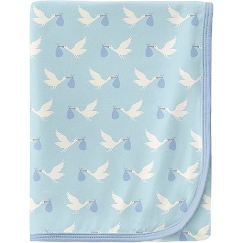 KicKee Swaddling Blanket, Made from Luxuriously Soft KicKee Signature Blend Fabric, Buttery Softness for Snuggling Your Baby (Spring Sky Stork - One Size)