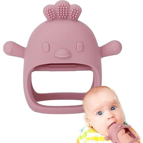 Socub Silicone Baby Teether Toys for Infants 3-6 6-12 Months, BPA Free Anti-Drop Silicone Mitten Teething Toy, Baby Chew Toys for Sucking Needs, Newborn Essentials & Baby Shower Gifts Girls(Dark Pink)
