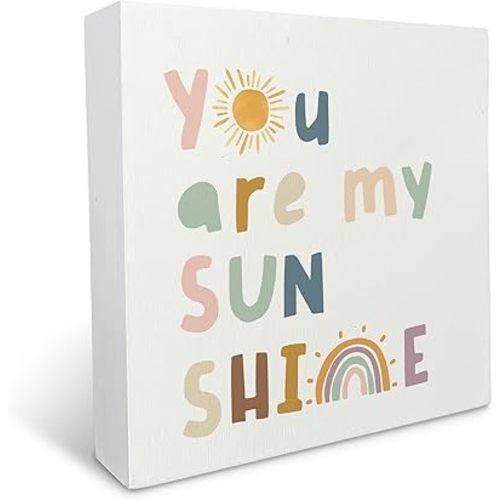 KU-DaYi Inspirational Quote You are My Sunshine Wood Box Sign, Office decor for women, Office home Decorations Decor, Wooden Sign Gift, Newborn Baby Kids Teen Bedroom Playroom Desk Decor 5x5 Inch