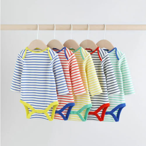 Bright Stripe Baby Long Sleeve Bodysuits (5 Pack) - 6-9M