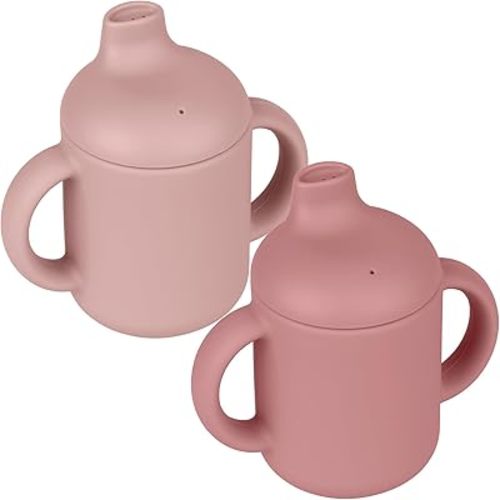 Baby Sippy Cup, 2 Pack of Silicone Trainer Cup Toddler for Boys and Girls, Unbreakable, Spill Proof and Two Handle Learner Cup Sippy Cup for Toddlers, 4oz (Blush/Mauve)