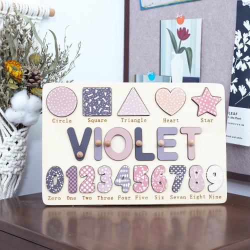 Personalized Educational Name Puzzle, Wooden Busy Board with Shapes and 0-9 Numbers, Baby Birthday Gift, Gift for Kids, Nursery Decoration